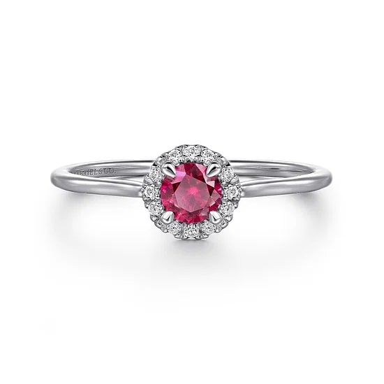 Gabriel & Co. 14K White Gold Ruby & Diamond Round Halo Ring - Size 6.5