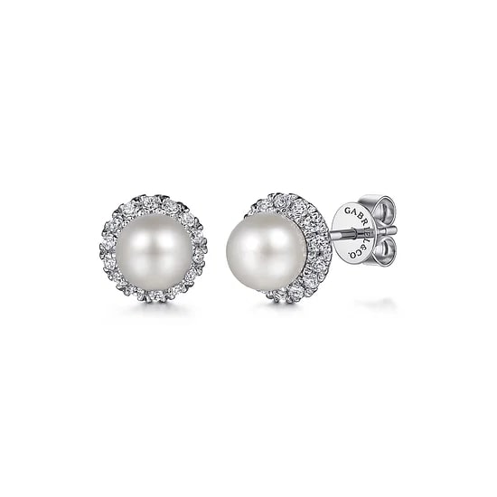 Gabriel & Co. 14K White Gold Pearl & Diamond Round Stud Earrings