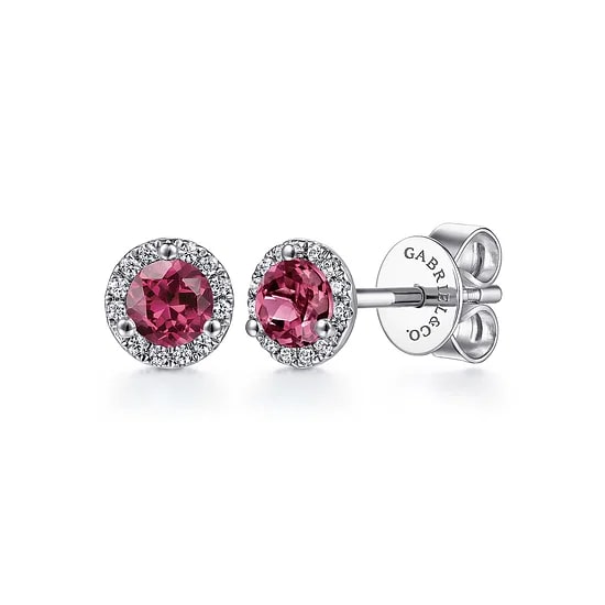 14KW .51CTW PNK TRMLNE .09CTW DIA RND 3PRNG HALO STUD EARR