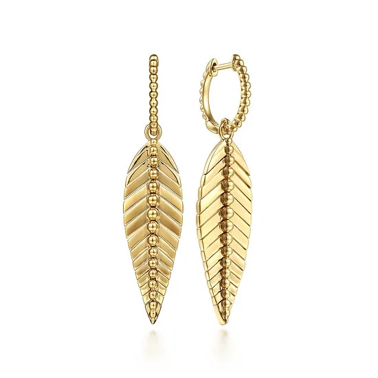 Gabriel & Co. 14K Yellow Gold Drop Leaf Huggie Earrings (10mm)