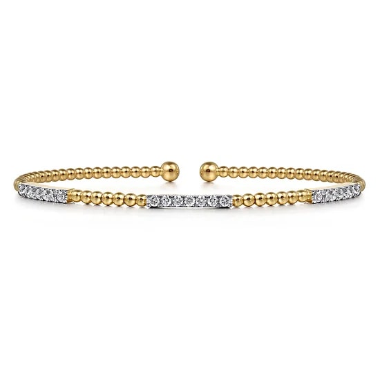 14KY .44CTW DIA BEADED 3 STATN FLEX BANGLE BRAC