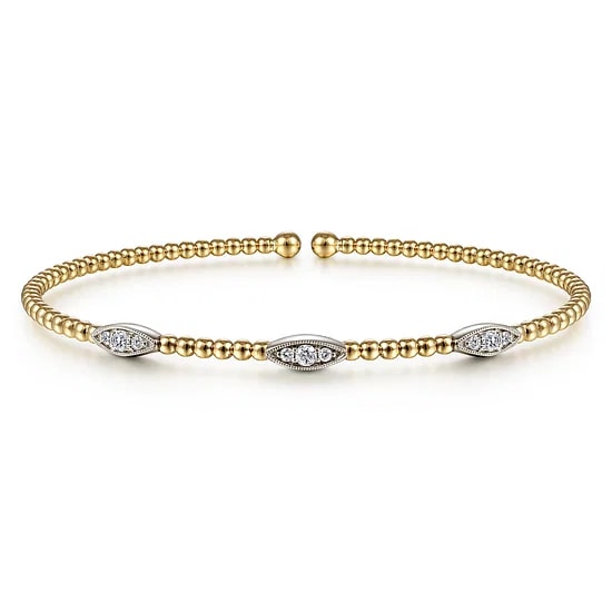 14KYW .16CTW DIA BEADED 3 STATN FLEX BANGLE BRAC