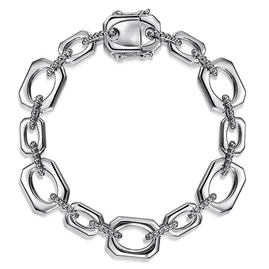 Gabriel & Co. Sterling Silver Octagon Open Link Chain Bracelet (7.5")