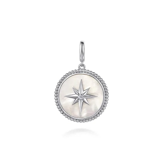 Gabriel & Co. Sterling Silver MOP & White Sapphire Starburst Circle Pendant