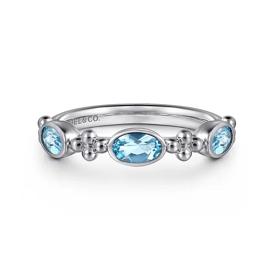 Gabriel & Co. Sterling Silver Swiss Blue Topaz Bezel Oval Fashion Ring - Size 6.5