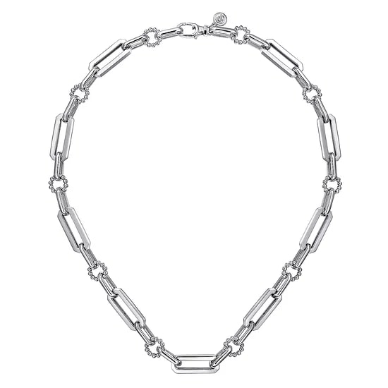 Gabriel & Co. Sterling Silver Paperclip Multi-Size Beaded Chain Necklace (17')