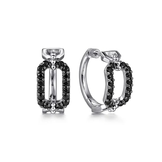 Gabriel & Co. Sterling Silver Black Spinel Open Link Hoop Earrings (20mm)