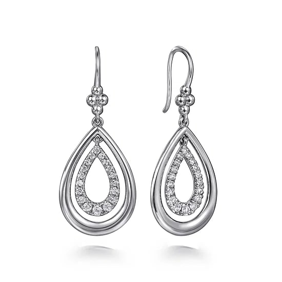 Gabriel & Co. Sterling Silver White Sapphire Double Teardrop Wire Earrings