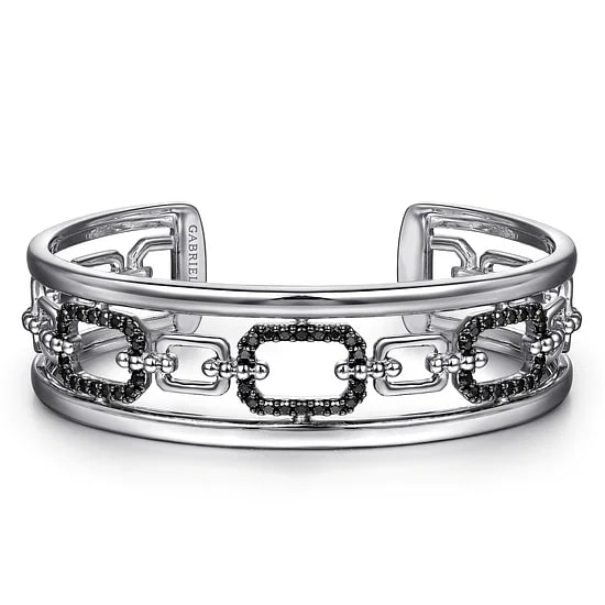 Gabriel & Co. Sterling Silver Black Spinel Floating Cuff Bangle Bracelet