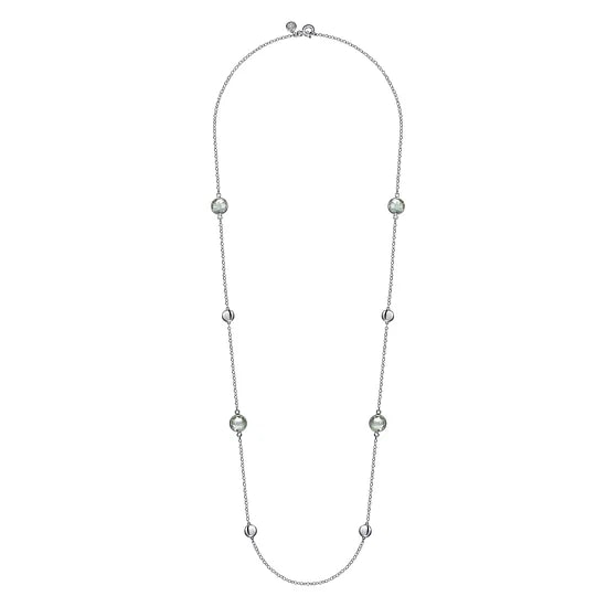 Gabriel & Co. Sterling Silver Green Amethyst Station Necklace (32")