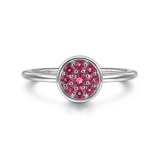 Gabriel & Co. Sterling Silver Pink Tourmaline Bezel Cluster Ring - Size 6.5