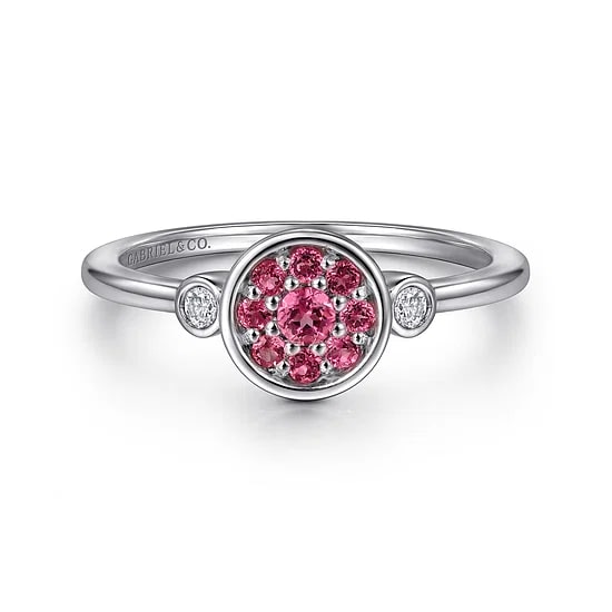 Gabriel & Co. Sterling Silver Pink Tourmaline & Diamond Bezel Accent Cluster Ring - Size 6.5