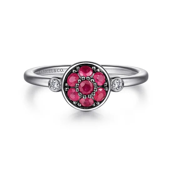 Gabriel & Co. Sterling Silver Ruby & Diamond Bezel Accent Cluster Ring - Size 6.5