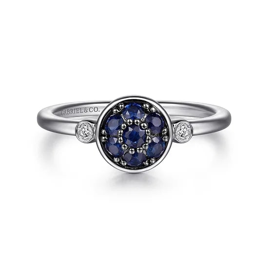 Gabriel & Co. Sterling Silver Blue Sapphire & Diamond Bezel Accent Cluster Ring - Size 6.5