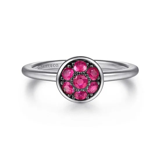 Gabriel & Co. Sterling Silver Ruby Cluster Ring - Size 6.5
