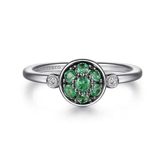 Gabriel & Co. Sterling Silver Emerald & Diamond Bezel Accent Cluster Ring - Size 6.5