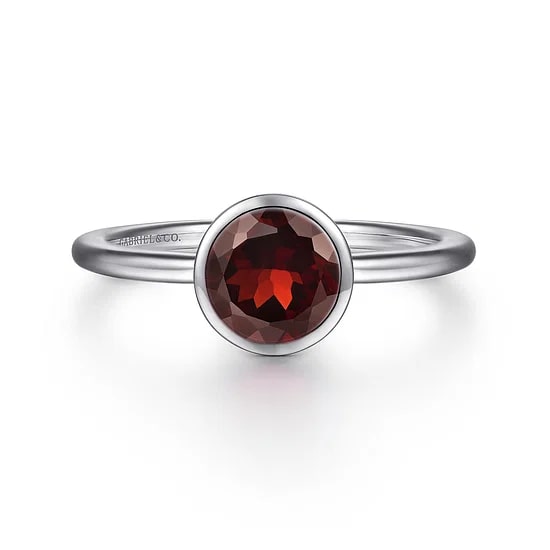 Gabriel & Co. Sterling Silver Garnet Bezel Set Ring - Size 6.5