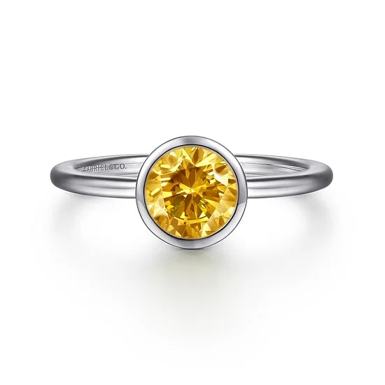 Gabriel & Co. Sterling Silver Citrine Bezel Set Ring - Size 6.5