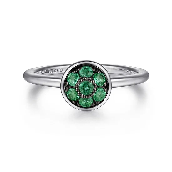 Gabriel & Co. Sterling Silver Emerald Cluster Ring - Size 6.5