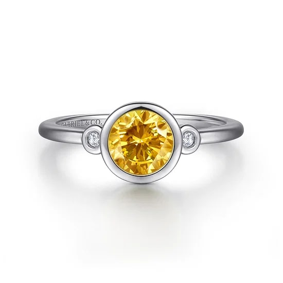 Gabriel & Co. Sterling Silver Citrine & Diamond Bezel Accent Ring - Size 6.5
