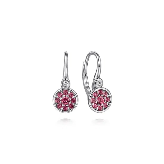 Gabriel & Co. Sterling Silver Pink Tourmaline & Diamond Bezel Cluster Leverback Earrings