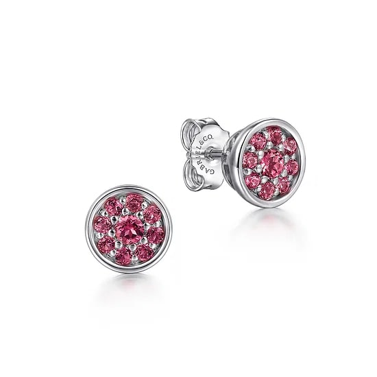 Gabriel & Co. Sterling Silver Pink Tourmaline Bezel Cluster Stud Earrings