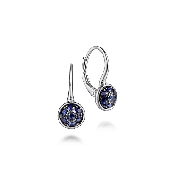 Gabriel & Co. Sterling Silver Blue Sapphire Cluster Leverback Earrings