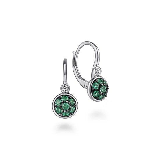 Gabriel & Co. Sterling Silver Emerald & Diamond Bezel Accent Leverback Earrings