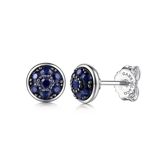 Gabriel & Co. Sterling Silver Blue Sapphire Cluster Stud Earrings