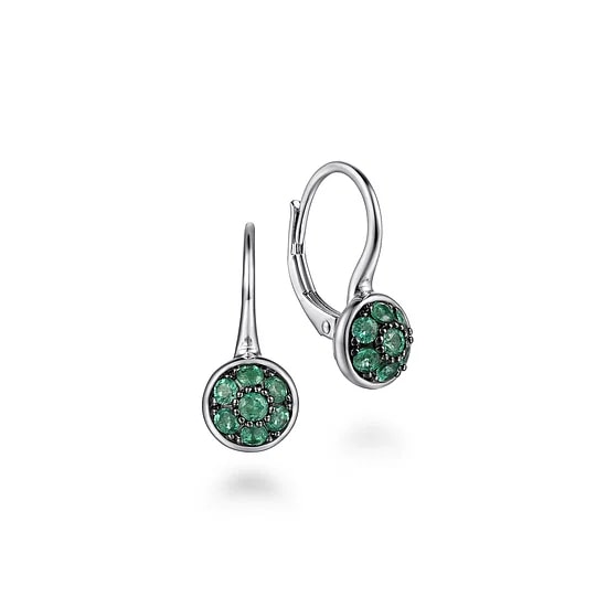 Gabriel & Co. Sterling Silver Emerald Cluster Leverback Earrings