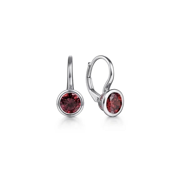Gabriel & Co. Sterling Silver Garnet Bezel Set Leverback Earrings