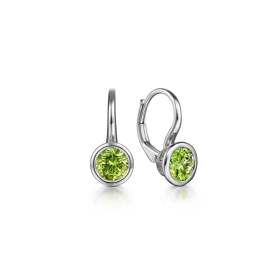 Gabriel & Co. Sterling Silver Peridot Bezel Set Leverback Earrings