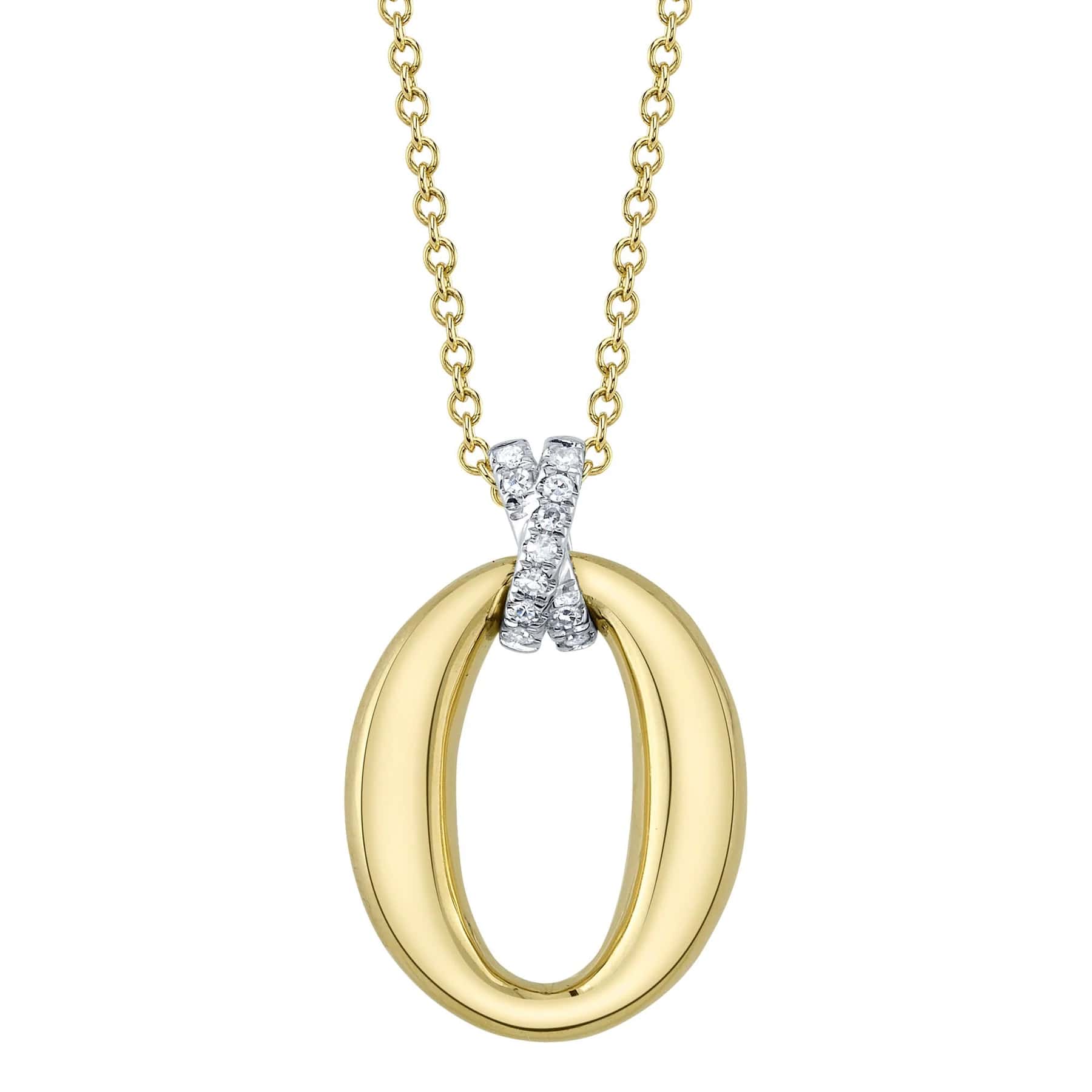Shy Creation 14K Yellow Gold Diamond Oval Pendant Necklace