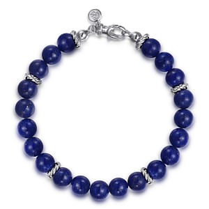 Gabriel & Co. Sterling Silver Lapis Beaded Bracelet (8mm, 8")