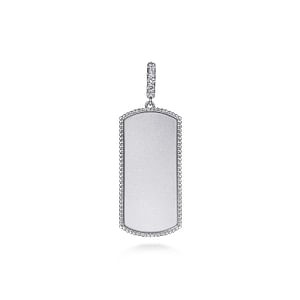 Gabriel & Co. Sterling Silver White Sapphire Beaded Border Pendant