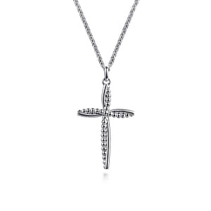 SS BEADED TWIST CROSS PEND NECK 17.5"