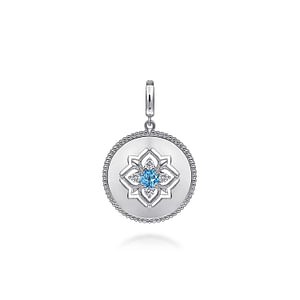 Gabriel & Co. Sterling Silver Swiss Blue Topaz & White Sapphire Filigree Pendant
