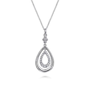 Gabriel & Co. Sterling Silver White Sapphire Teardrop Necklace (17.5")
