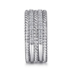 Gabriel & Co. Sterling Silver White Sapphire Twisted 5 Row Ring - Size 6.5