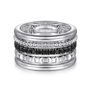 Gabriel & Co. Sterling Silver Black Spinel 5 Row Multi Ring - Size 6.5