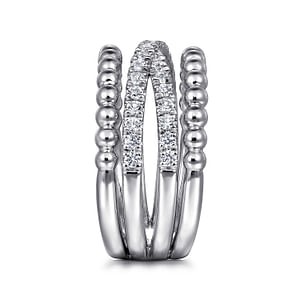 Gabriel & Co. Sterling Silver White Sapphire Beaded 4 Row Ring - Size 6.5
