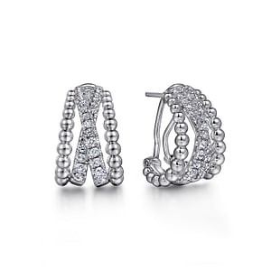 Gabriel & Co. Sterling Silver White Sapphire Crisscross Beaded Huggie Earrings