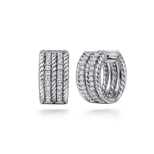 Gabriel & Co. Sterling Silver White Sapphire 5 Row Huggie Earrings