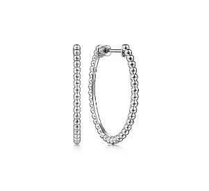 Gabriel & Co. Sterling Silver Oval Beaded Medium Hoop Earrings (30mm)