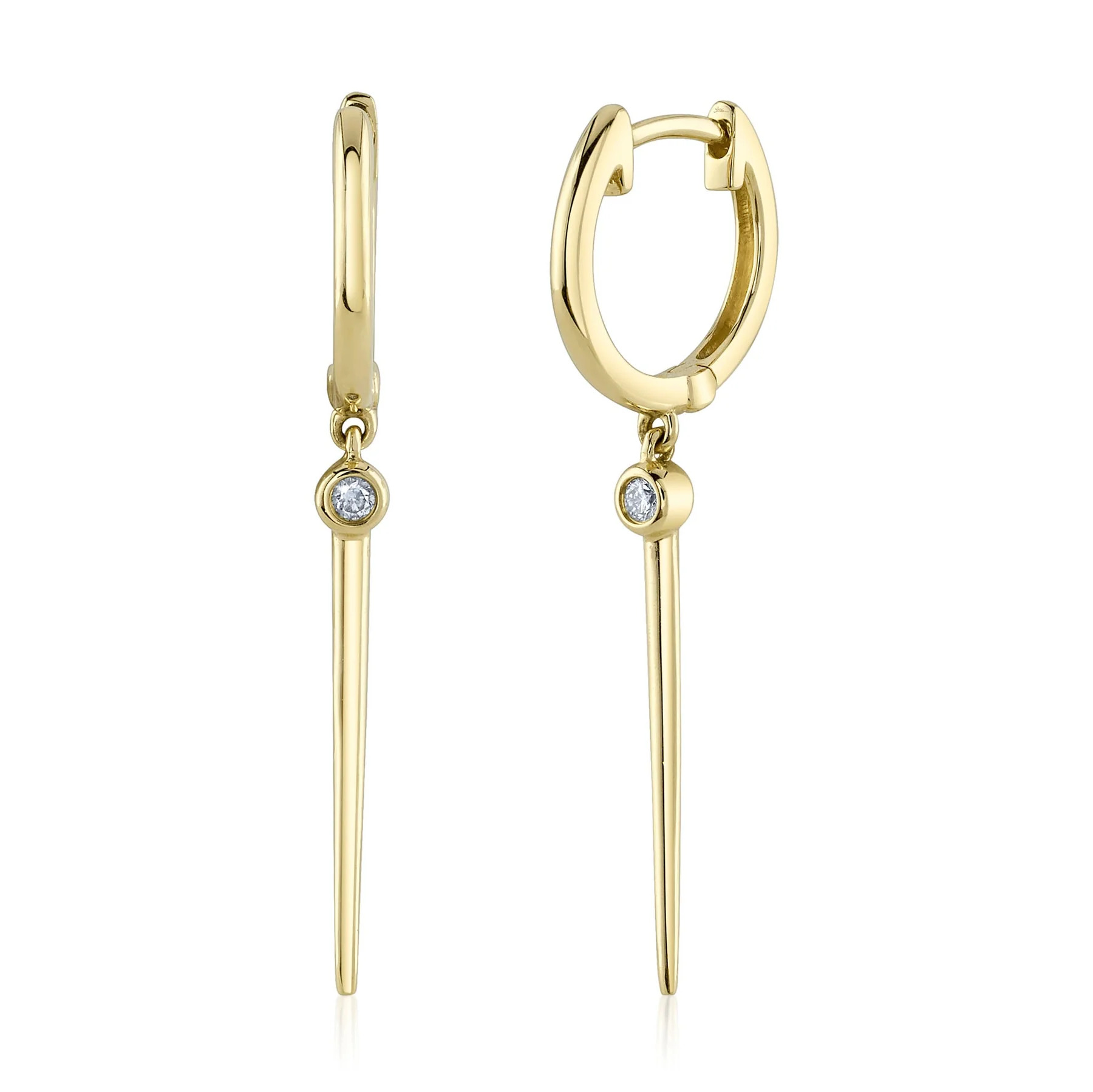 Shy Creation 14K Yellow Gold Diamond Bezel Spike Dangle Earrings