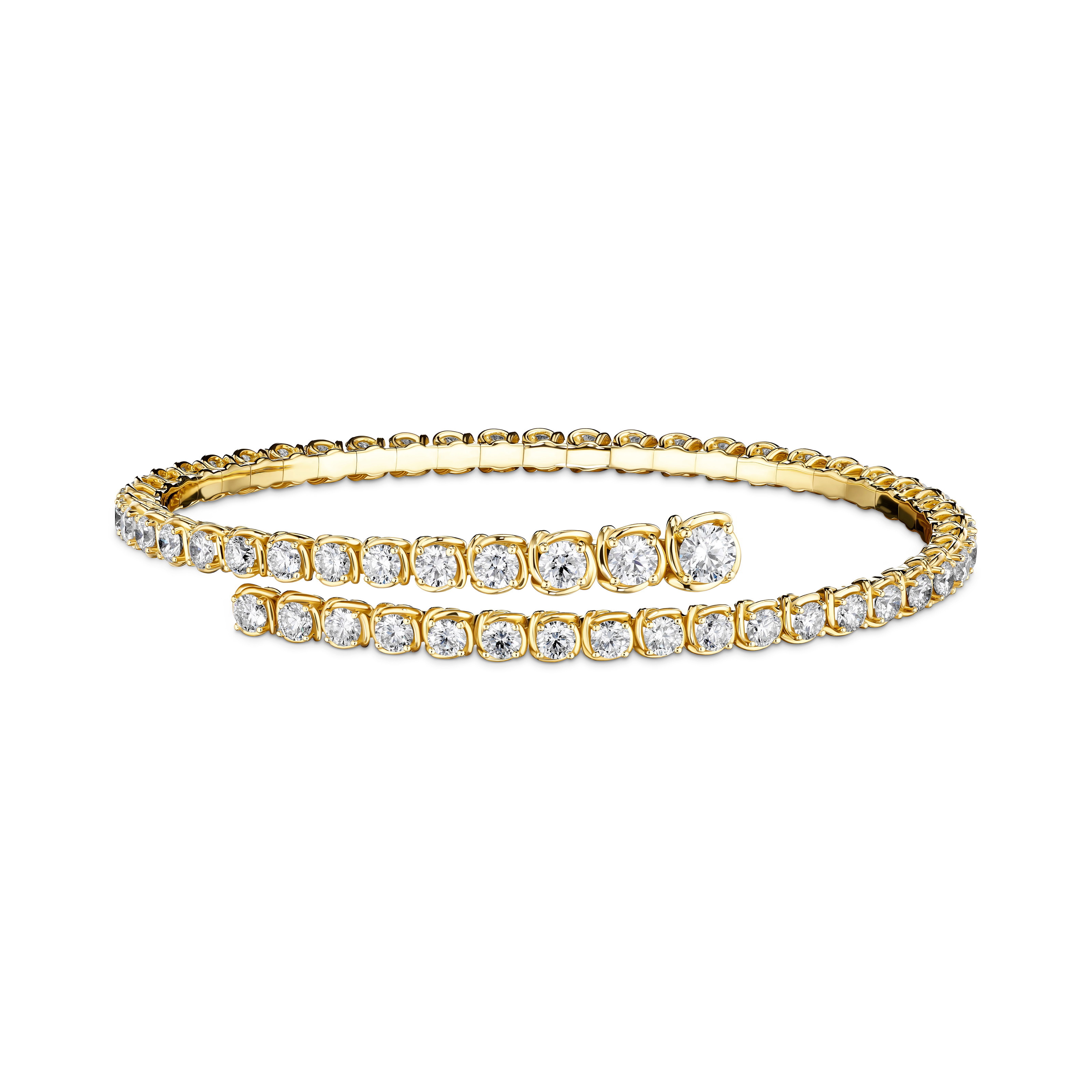 18KY 4.08CTW RBC DIA OVRLAP GRAD FLEX BANGLE