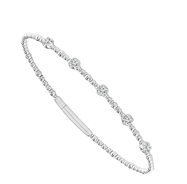 14K White Gold & Titanium Diamond 5-Station Flex Bangle Bracelet