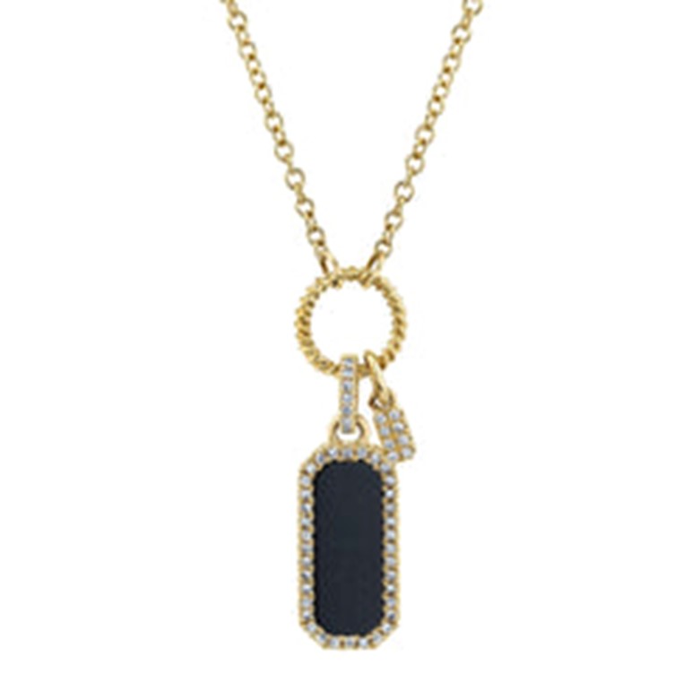 Shy Creation 14K Yellow Gold Black Onyx & Diamond Halo Mini Dog Tag Pendant