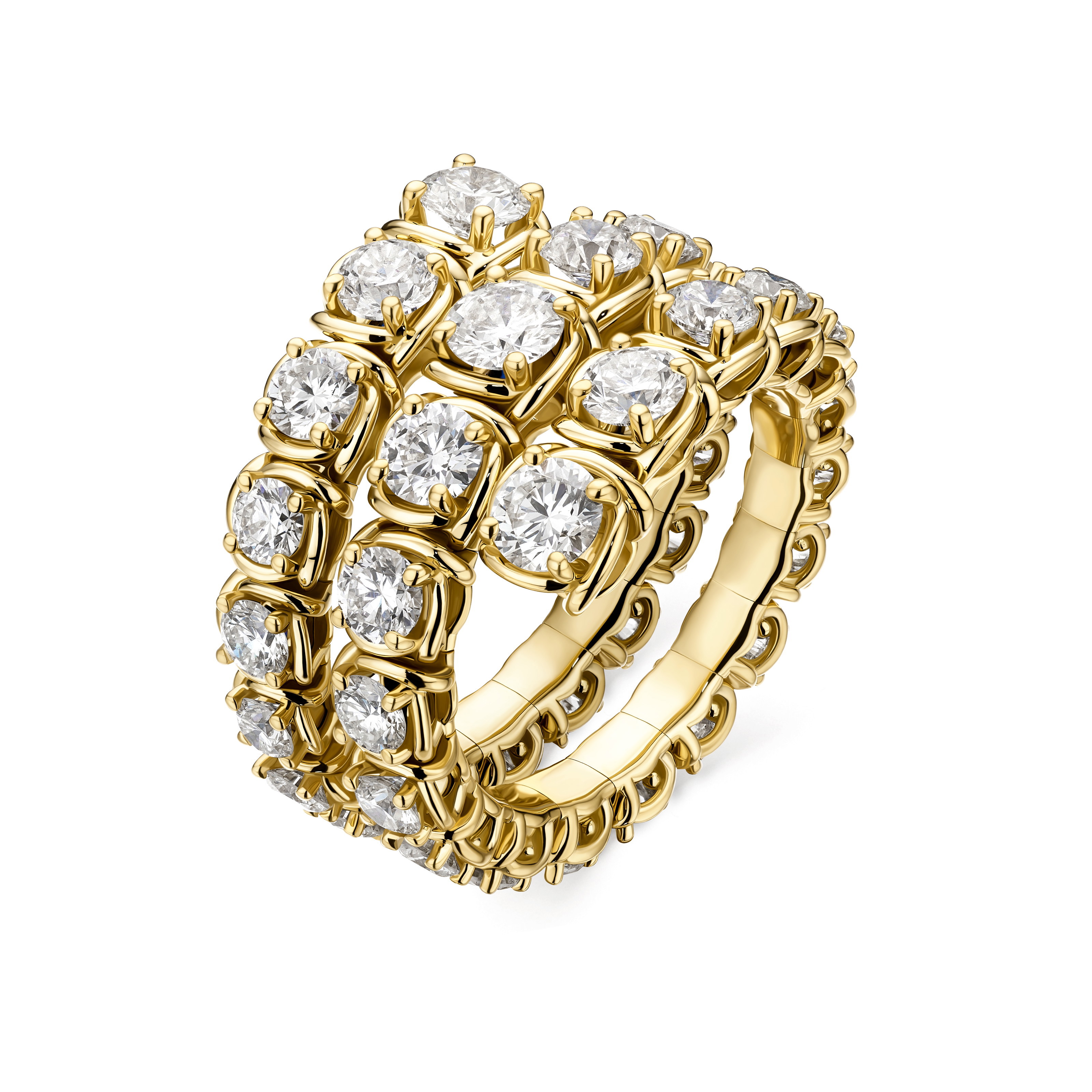 18KY 3.98CTW RBC DIA 3 ROW GRAD WRAP FLEX FASH RING