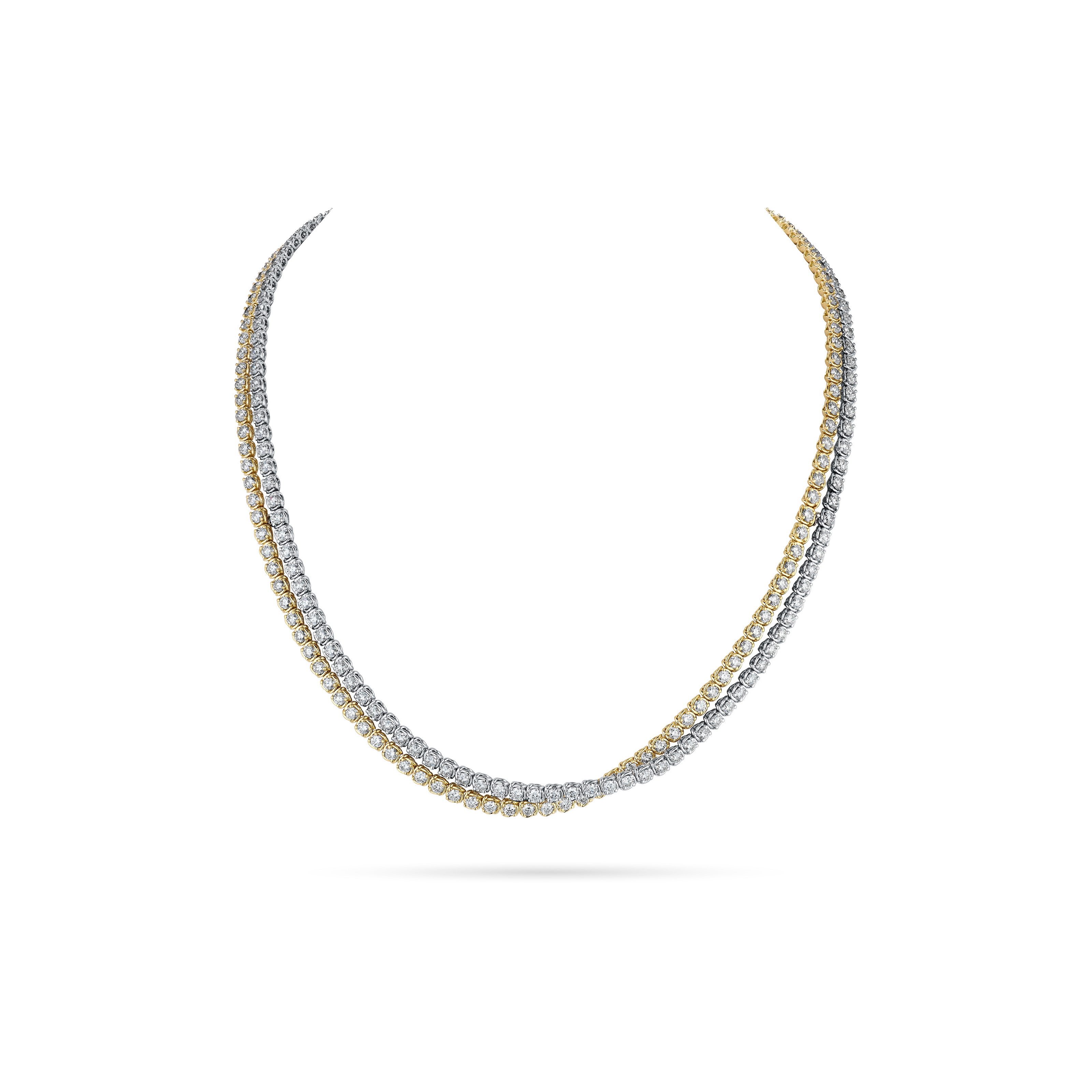 18KYW 12.50CTW RBC DIA 2 ROW TWIST LINE NECK